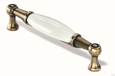 Länglicher Möbelgriff 1699 96 PF Antikgold mit Porzellan