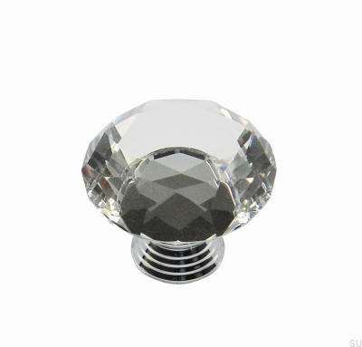 Möbelknopf GL02 aus Glas mit verchromtem Messing