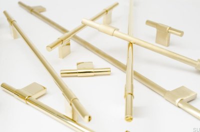 Möbelgriff T-Bar Line 12 Gold Messing poliert unlackiert