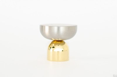 Kokeshi Mix 3032 Möbelknopf, poliertes Messing, unlackiert mit gebürstetem Stahl
