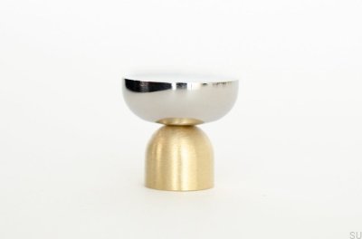Kokeshi Mix 3032 Möbelknopf aus gebürstetem Messing, unlackiert mit poliertem Stahl