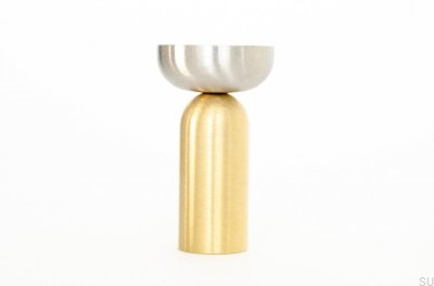 Kokeshi Mix 3052 Wandhalter aus gebürstetem Messing, unlackiert mit gebürstetem Stahl