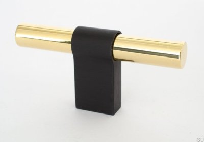 T-Bar Line Big Mix 12 Möbelknopf, Messing poliert, unlackiert, mit schwarzem Aluminium
