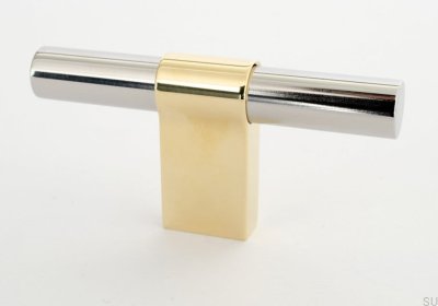 T-Bar Line Big Mix 12 Möbelknopf, polierter Stahl mit poliertem Messing