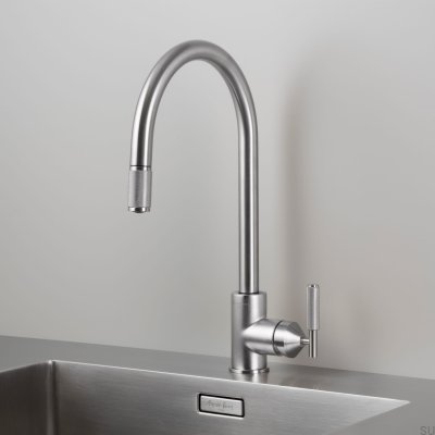 Küchenarmatur mit Ausziehbrause, Mischbatterie, Messing, Silber, mit europäischem Anschluss