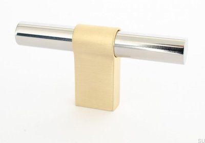 T-Bar Line Big Mix 12 Möbelknopf, polierter Stahl mit gebürstetem Messing