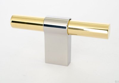 T-Bar Line Big Mix 12 Möbelknopf, poliertes Messing mit poliertem Stahl