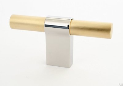 T-Bar Line Big Mix 12 Möbelknopf aus gebürstetem Messing mit poliertem Stahl