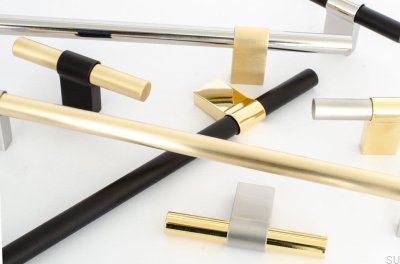 Line Big Mix 224 länglicher Möbelgriff, poliertes Messing mit gebürstetem Stahl