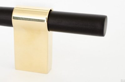 Line Big Mix 224 länglicher Möbelgriff, schwarzes Aluminium mit poliertem Messing