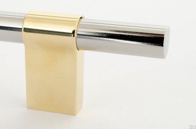 Line Big Mix 342 länglicher Möbelgriff, polierter Stahl mit poliertem Messing
