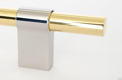 Line Big Mix 342 länglicher Möbelgriff, poliertes Messing mit poliertem Stahl