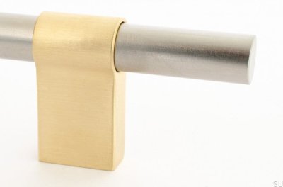 Line Big Mix 592 länglicher Möbelgriff, gebürsteter Stahl mit gebürstetem Messing