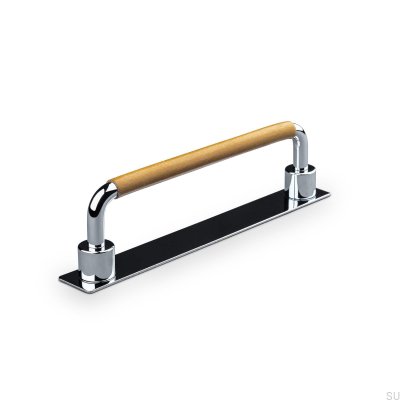 Asissi Swept 128 länglicher Möbelgriff, poliertes Chrom mit hellbraunem Leder