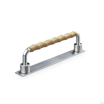 Asissi Wrapped 128 länglicher Möbelgriff Silber gebürstet mit hellbraunem Leder