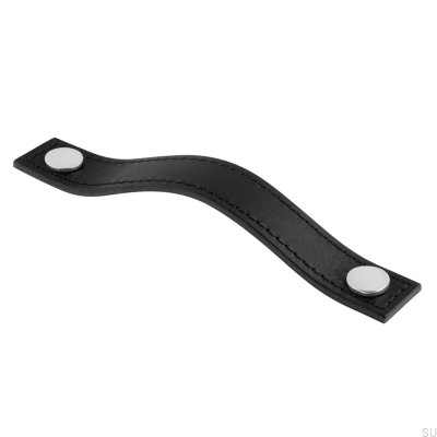 Aviano 128 länglicher Möbelgriff, schwarzes Leder mit Chrom
