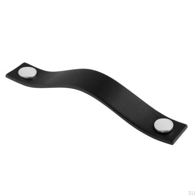 Levanto 128 länglicher Möbelgriff, schwarzes Leder mit Chrom