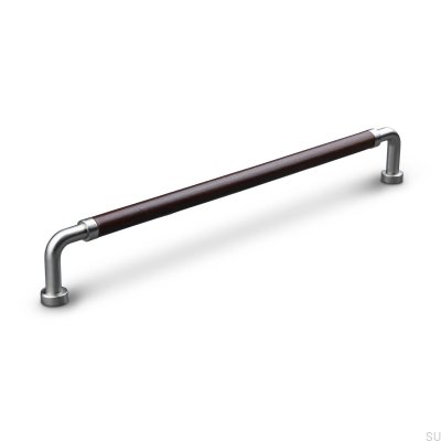 Länglicher Möbelgriff Posta Swept 224 gebürstetes Silber mit braunem Leder