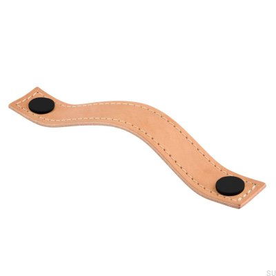Länglicher Möbelgriff Aviano 128 Leder Hellbraun mit Schwarz