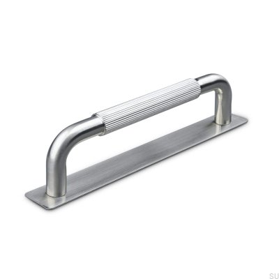 Länglicher Möbelgriff Perugia Stripe 128 Gebürstetes Silber