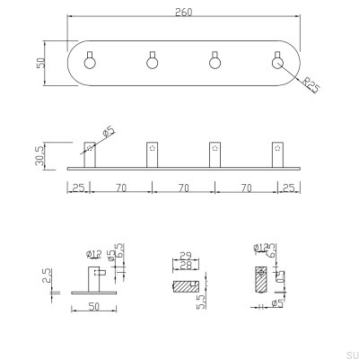 Tours 260-4 Wandhalter, Metall, mattschwarz