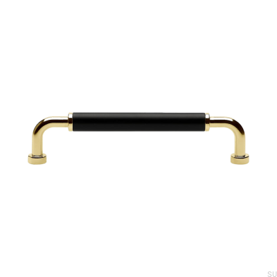 Langer Möbelgriff Brohult M 128 Poliertes Gold mit Schwarz