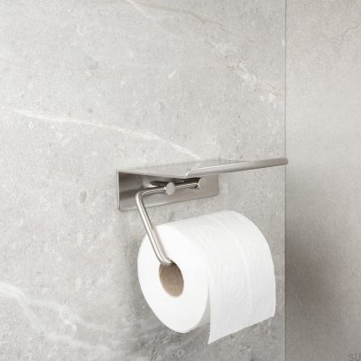 Toilettenpapierhalter mit Ablagesockel aus gebürstetem Stahl