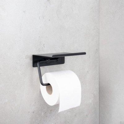 Toilettenpapierhalter mit Ablagesockel aus mattschwarzem Stahl