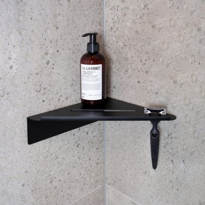 Basis-Eckregal für Badezimmer, mattschwarzer Stahl