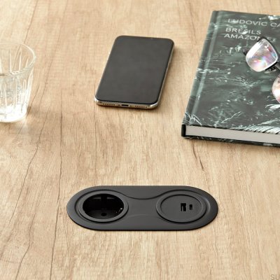 Doppelsteckdose mit USB Infini Mattschwarz