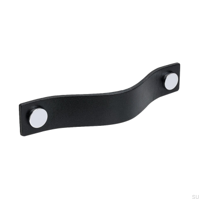 Langer Möbelgriff Loop 128, Leder schwarz mit Chrom