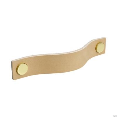 Langer Möbelgriff Loop 128, Naturleder mit Messing