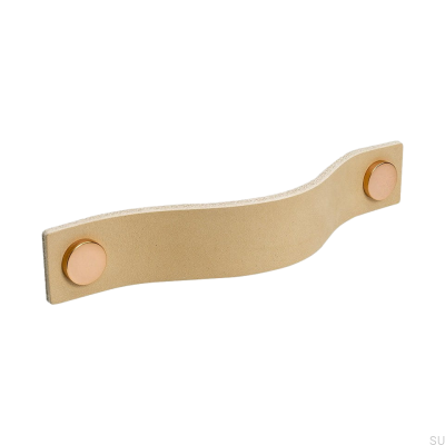 Langer Möbelgriff Loop 128, Naturleder mit Kupfer