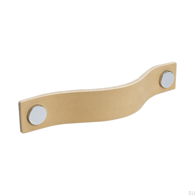 Langer Möbelgriff Loop 128, Naturleder mit Chrom