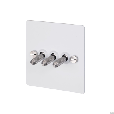 Dreifach-Schalterkreuz 3G Stahlweiß mit silbernen Details Britischer Standard