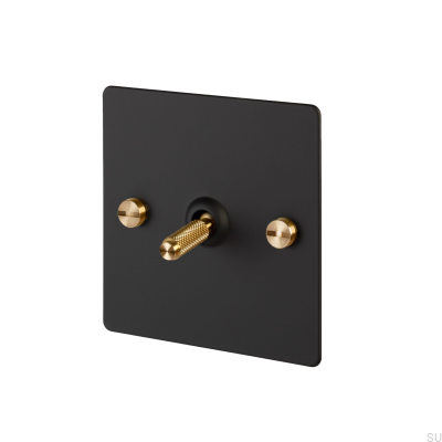 Einzel-Kreuzschalter, 1G, Stahl, schwarz, Messing, britischer Standard