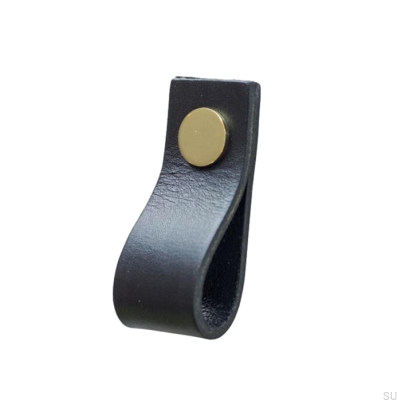 Möbelgriff Loop Leder Schwarz mit Gold