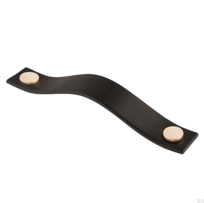Länglicher Möbelgriff 0156L Leder Schwarz mit Golden