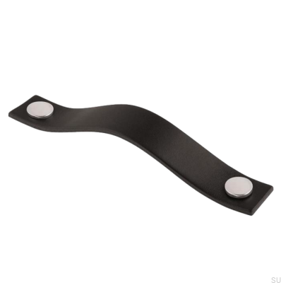 Länglicher Möbelgriff 0156L Leder Schwarz mit Chrom