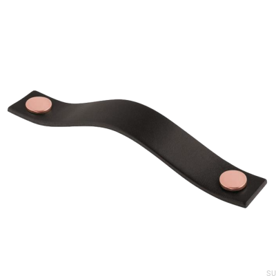 Länglicher Möbelgriff 0156L Leder Schwarz mit Kupfer