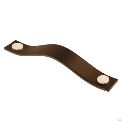 Länglicher Möbelgriff 0156L Leder Braun mit Golden