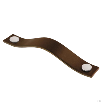 Länglicher Möbelgriff 0156L Leder Braun mit Chrom