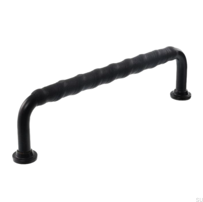 Länglicher Möbelgriff LL 1353 128 Schwarz mit schwarzem Leder