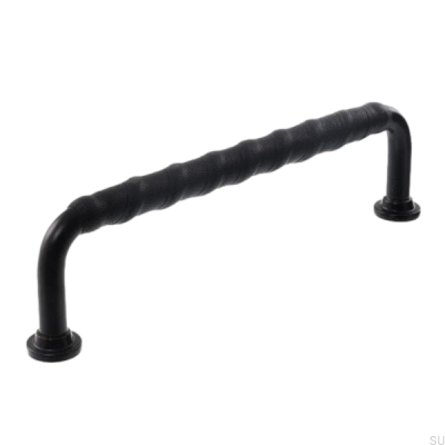 Längsmöbelgriff LL 1353 96 Schwarz mit schwarzem Leder