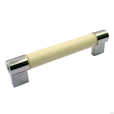 Langer Möbelgriff 1700 128 Nickel gebürstet mit weißem Leder