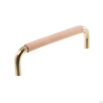 Länglicher Möbelgriff LS 7353 128 Poliertes Gold mit Naturleder