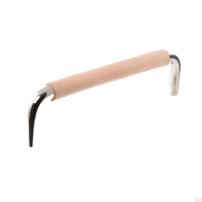 Länglicher Möbelgriff LS 7353 128 Poliertes Nickel mit Naturleder