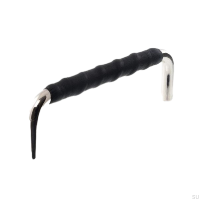 Länglicher Möbelgriff LL 7353 128 Poliertes Nickel mit schwarzem Leder
