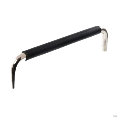 Länglicher Möbelgriff LS 7353 128 Poliertes Nickel mit schwarzem Leder