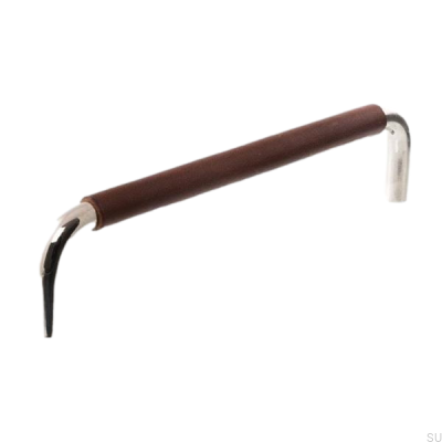 Länglicher Möbelgriff LS 7353 128 Poliertes Nickel mit dunkelbraunem Leder